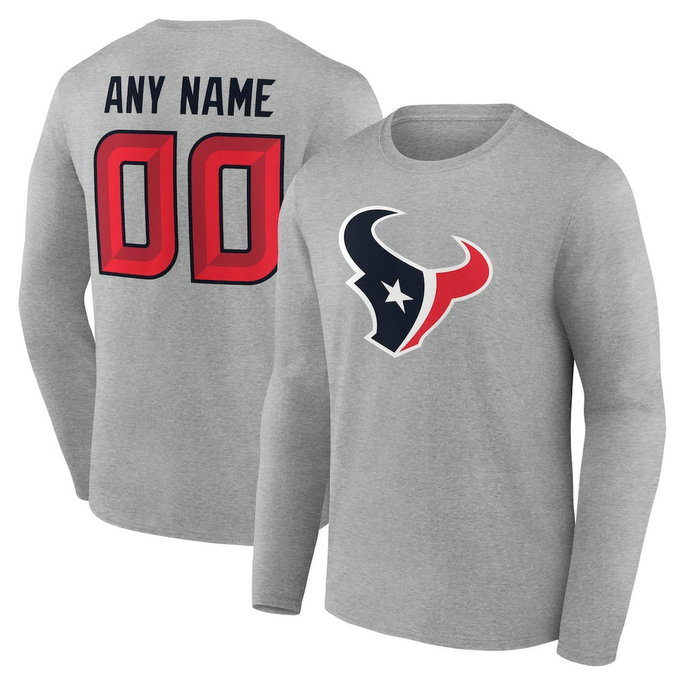 Houston Texans Team Authentic Personalized Name & Number Long Sleeve T-Shirt Gray - NFL
