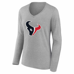 Houston Texans Women's Team Authentic Personalized Name & Number Long Sleeve V-Neck T-Shirt Gray - NFL