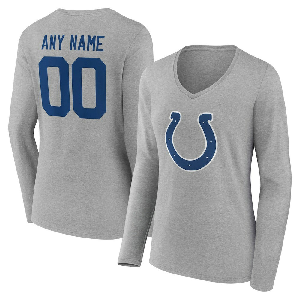 Indianapolis Colts Women's Team Authentic Personalized Name & Number Long Sleeve V-Neck T-Shirt Gray - NFL