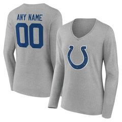 Indianapolis Colts Women's Team Authentic Personalized Name & Number Long Sleeve V-Neck T-Shirt Gray - NFL