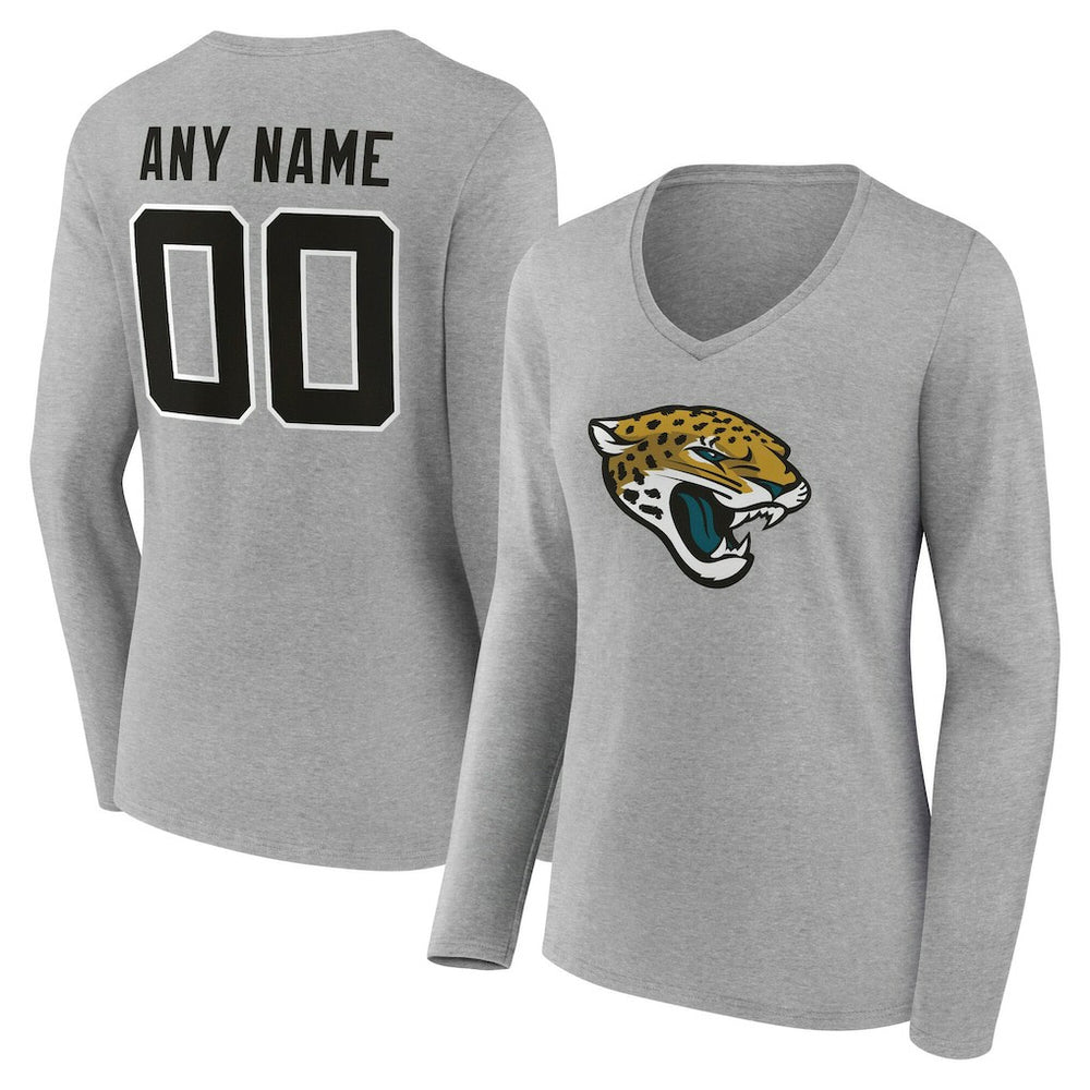 Jacksonville Jaguars Women's Team Authentic Personalized Name & Number Long Sleeve V-Neck T-Shirt Gray - NFL