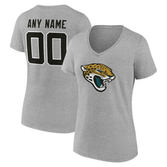 Jacksonville Jaguars Women's Team Authentic Personalized Name & Number V-Neck T-Shirt Gray - NFL