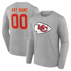 Kansas City Chiefs Team Authentic Personalized Name & Number Long Sleeve T-Shirt Gray - NFL
