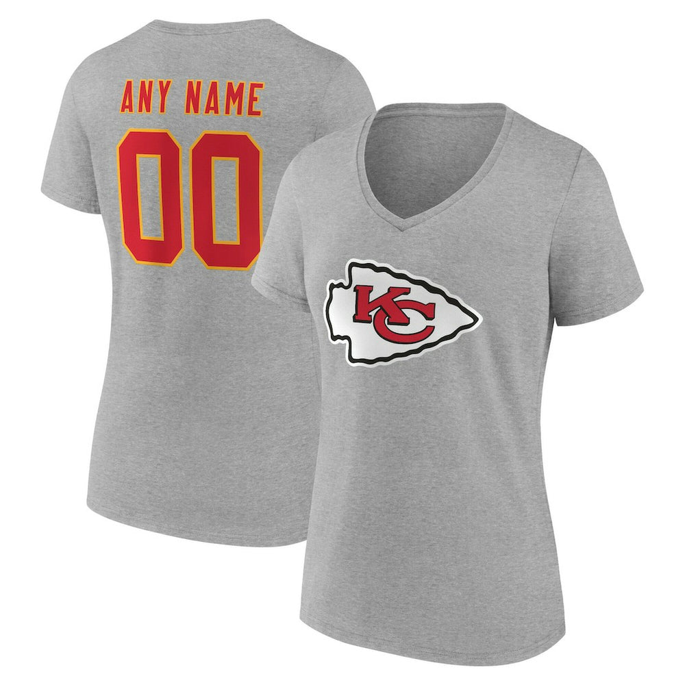 Kansas City Chiefs Women's Team Authentic Personalized Name & Number V-Neck T-Shirt Gray - NFL