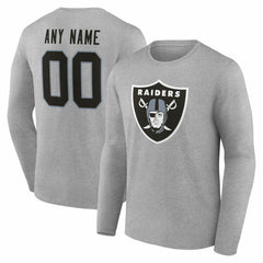 Las Vegas Raiders Team Authentic Personalized Name & Number Long Sleeve T-Shirt Gray - NFL