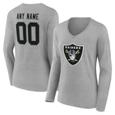 Las Vegas Raiders Women's Team Authentic Personalized Name & Number Long Sleeve V-Neck T-Shirt Gray - NFL