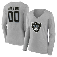 Las Vegas Raiders Women's Team Authentic Personalized Name & Number Long Sleeve V-Neck T-Shirt Gray - NFL