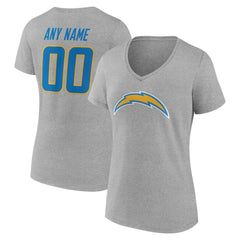 Los Angeles Chargers Women's Team Authentic Personalized Name & Number V-Neck T-Shirt Gray - NFL