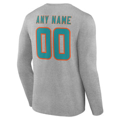 Miami Dolphins Team Authentic Personalized Name & Number Long Sleeve T-Shirt Gray - NFL