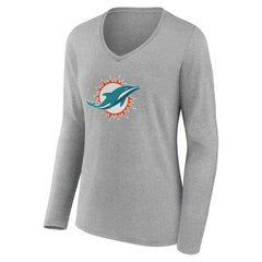 Miami Dolphins Women's Team Authentic Personalized Name & Number Long Sleeve V-Neck T-Shirt Gray - NFL