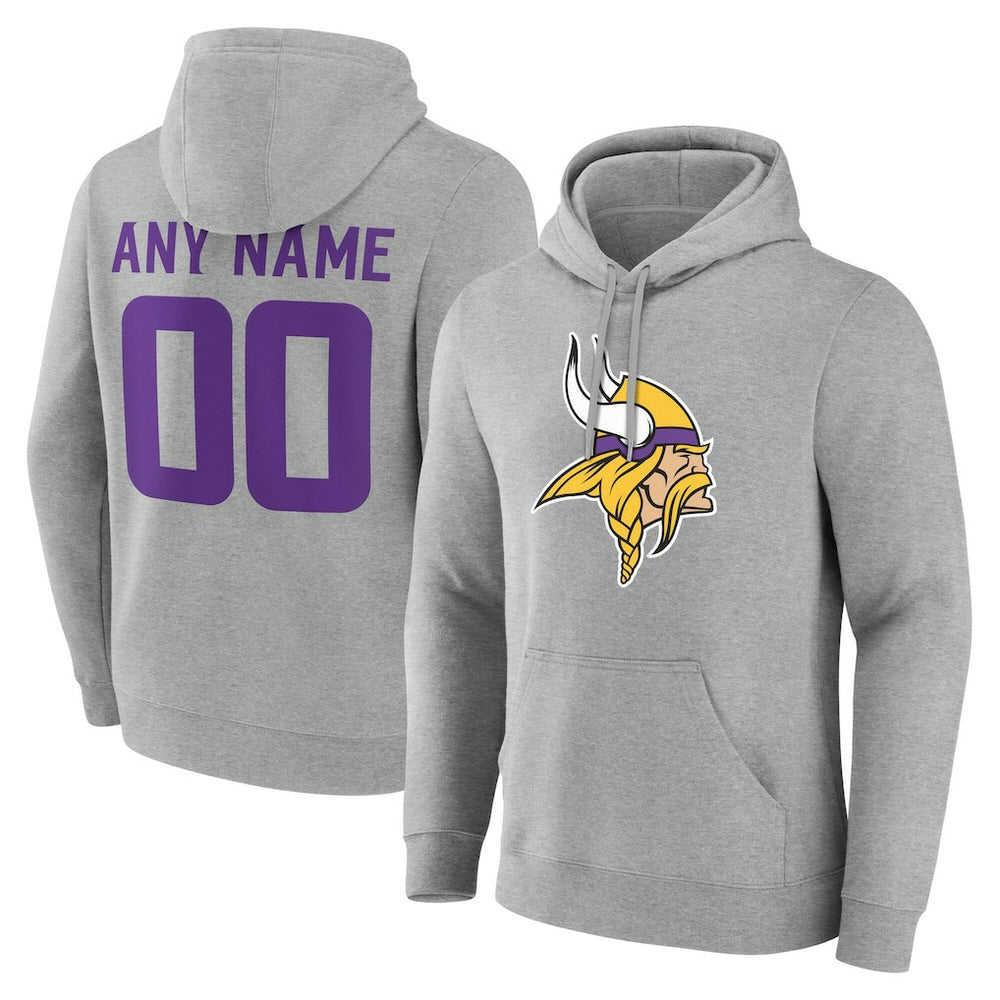 Minnesota Vikings Team Authentic Personalized Name & Number Hoodie Gray - NFL