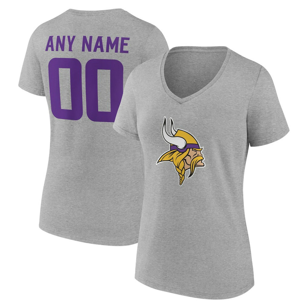 Minnesota Vikings Women's Team Authentic Personalized Name & Number V-Neck T-Shirt Gray - NFL