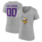 Minnesota Vikings Women's Team Authentic Personalized Name & Number V-Neck T-Shirt Gray - NFL