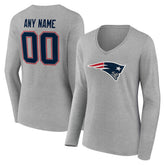 New England Patriots Women's Team Authentic Personalized Name & Number Long Sleeve V-Neck T-Shirt Gray - NFL