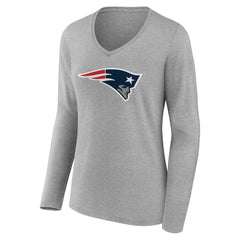 New England Patriots Women's Team Authentic Personalized Name & Number Long Sleeve V-Neck T-Shirt Gray - NFL