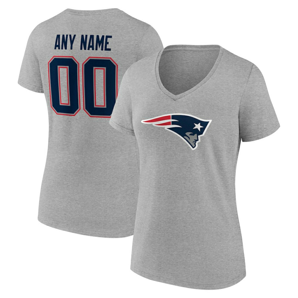 New England Patriots Women's Team Authentic Personalized Name & Number V-Neck T-Shirt Gray - NFL