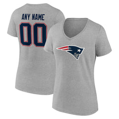 New England Patriots Women's Team Authentic Personalized Name & Number V-Neck T-Shirt Gray - NFL
