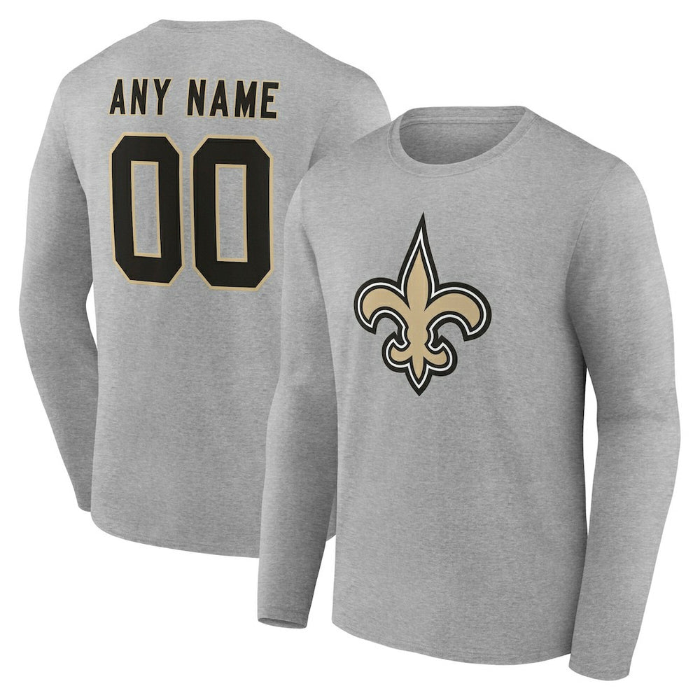 New Orleans Saints Team Authentic Personalized Name & Number Long Sleeve T-Shirt Gray - NFL