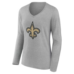 New Orleans Saints Women's Team Authentic Personalized Name & Number Long Sleeve V-Neck T-Shirt Gray - NFL
