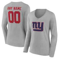 New York Giants Women's Team Authentic Personalized Name & Number Long Sleeve V-Neck T-Shirt Gray - NFL