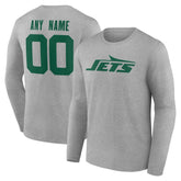 New York Jets Team Authentic Personalized Name & Number Long Sleeve T-Shirt Gray - NFL