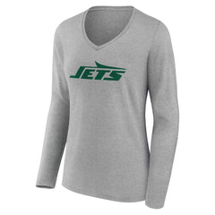 New York Jets Women's Team Authentic Personalized Name & Number Long Sleeve V-Neck T-Shirt Gray - NFL