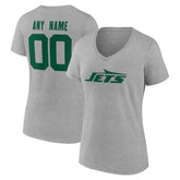 New York Jets Women's Team Authentic Personalized Name & Number V-Neck T-Shirt Gray - NFL