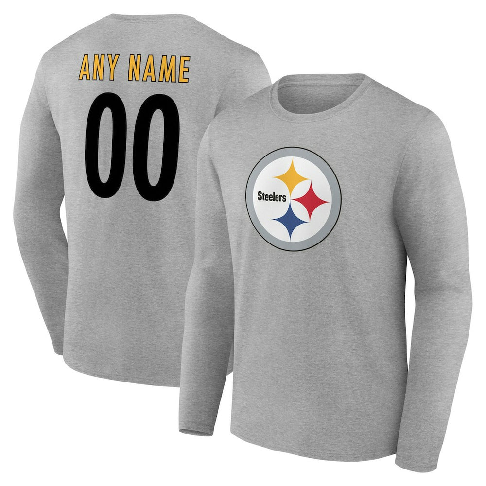 Pittsburgh Steelers Team Authentic Personalized Name & Number Long Sleeve T-Shirt Gray - NFL