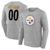 Pittsburgh Steelers Team Authentic Personalized Name & Number Long Sleeve T-Shirt Gray - NFL