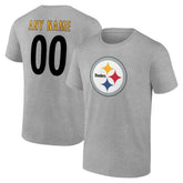 Pittsburgh Steelers Team Authentic Personalized Name & Number T-Shirt Gray - NFL