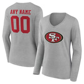 San Francisco 49ers Women's Team Authentic Personalized Name & Number Long Sleeve V-Neck T-Shirt Gray - NFL