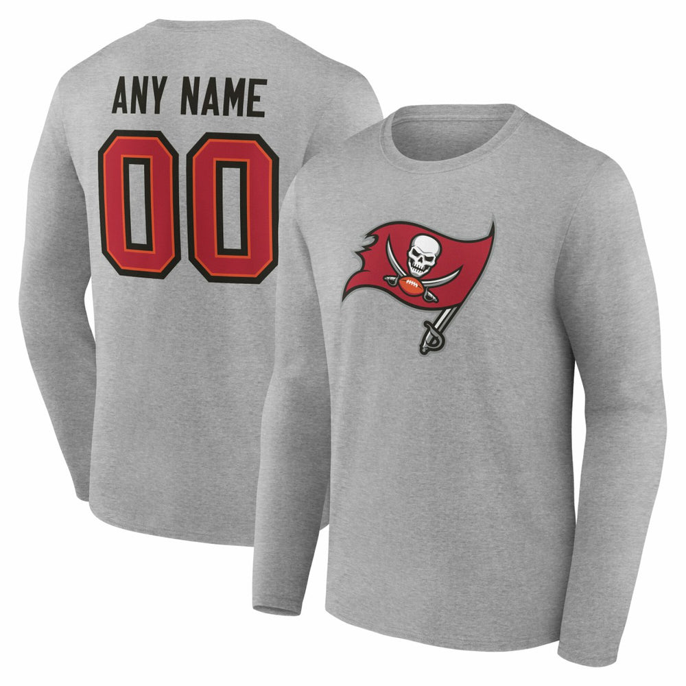 Tampa Bay Buccaneers Team Authentic Personalized Name & Number Long Sleeve T-Shirt Gray - NFL