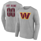Washington Commanders Team Authentic Personalized Name & Number Long Sleeve T-Shirt Gray - NFL
