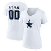 Dallas Cowboys Women's Team Authentic Personalized Name & Number V-Neck T-Shirt White - NFL