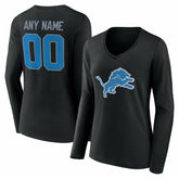 Detroit Lions Women's Team Authentic Personalized Name & Number Long Sleeve V-Neck T-Shirt Black - NFL