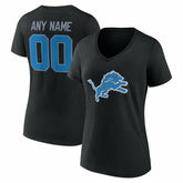 Detroit Lions Women's Team Authentic Personalized Name & Number V-Neck T-Shirt Black - NFL