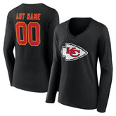 Kansas City Chiefs Women's Team Authentic Personalized Name & Number Long Sleeve V-Neck T-Shirt Black - NFL