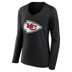 Kansas City Chiefs Women's Team Authentic Personalized Name & Number Long Sleeve V-Neck T-Shirt Black - NFL