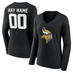 Minnesota Vikings Women's Team Authentic Personalized Name & Number Long Sleeve V-Neck T-Shirt Black - NFL