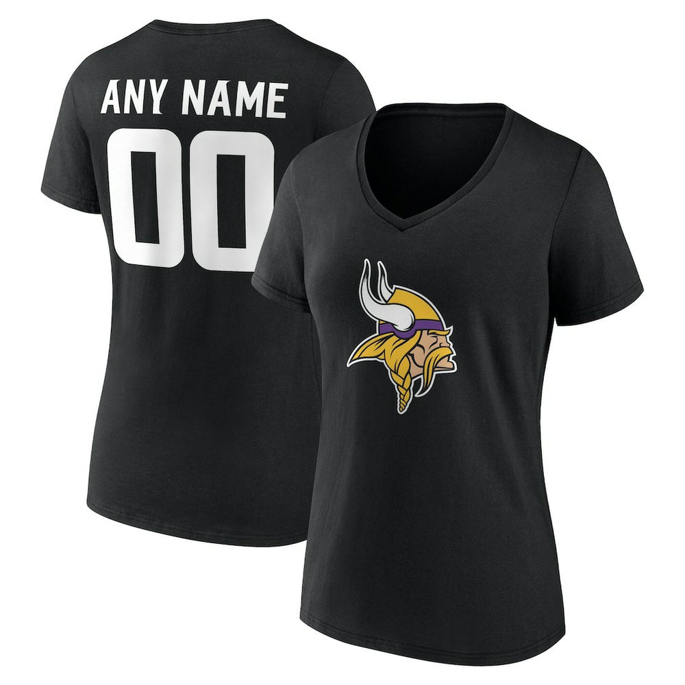 Minnesota Vikings Women's Team Authentic Personalized Name & Number V-Neck T-Shirt Black - NFL