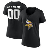 Minnesota Vikings Women's Team Authentic Personalized Name & Number V-Neck T-Shirt Black - NFL