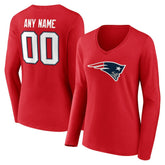New England Patriots Women's Team Authentic Personalized Name & Number Long Sleeve V-Neck T-Shirt Red - NFL
