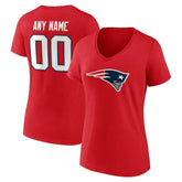New England Patriots Women's Team Authentic Personalized Name & Number V-Neck T-Shirt Red - NFL