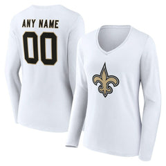 New Orleans Saints Women's Team Authentic Personalized Name & Number Long Sleeve V-Neck T-Shirt White - NFL