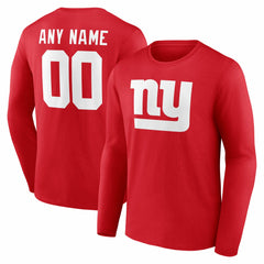 New York Giants Team Authentic Personalized Name & Number Long Sleeve T-Shirt Red - NFL