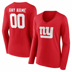 New York Giants Women's Team Authentic Personalized Name & Number Long Sleeve V-Neck T-Shirt Red - NFL