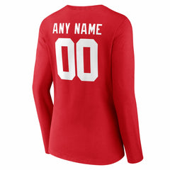 New York Giants Women's Team Authentic Personalized Name & Number Long Sleeve V-Neck T-Shirt Red - NFL