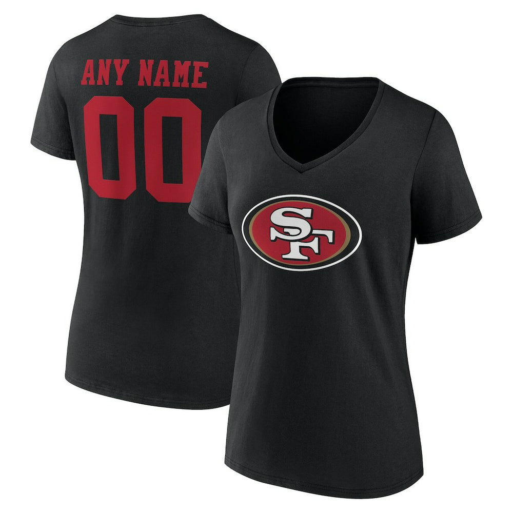 San Francisco 49ers Women's Team Authentic Personalized Name & Number V-Neck T-Shirt Black - NFL