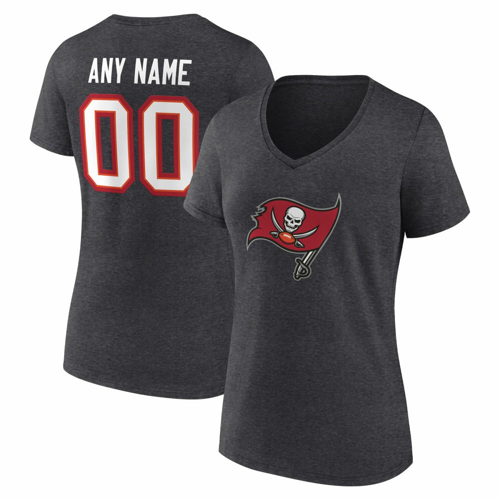 Tampa Bay Buccaneers Women's Team Authentic Personalized Name & Number V-Neck T-Shirt Charcoal - NFL