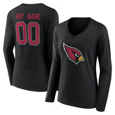 Arizona Cardinals Women's Team Authentic Personalized Name & Number Long Sleeve V-Neck T-Shirt Black - NFL
